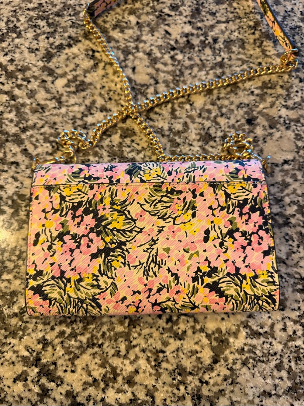 Tory Burch Pink Floral Chain Crossbody Bag with Gold Chain - Picture 3 of 7